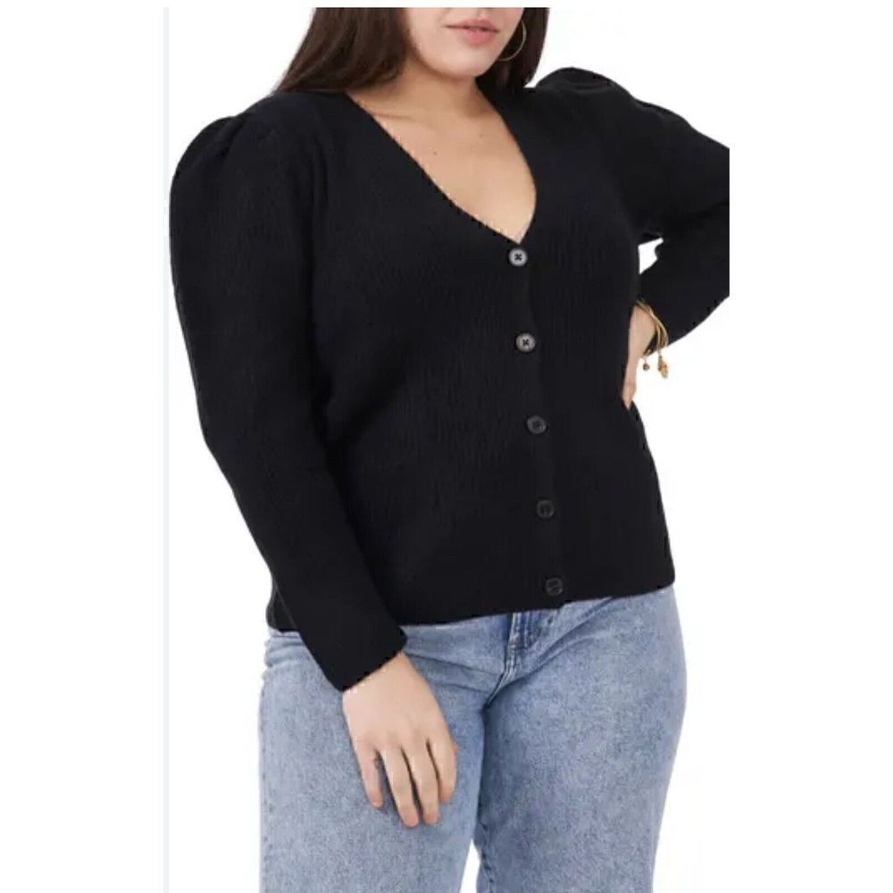 1.State Women's Black Puff Sleeve Cardigan Sweater Size 1X NWT!